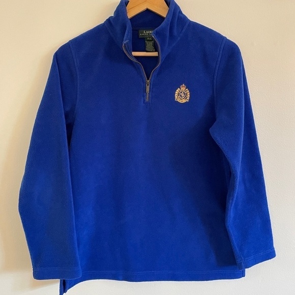 Lauren Ralph Crown Crest Blue Fleece 1/4 Zip Pullover Jacket PS - Picture 1 of 6